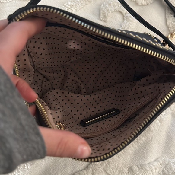 Preowned Urban Expressions Black and Gold Studded Crossbody and Wristlet Purse - Picture 4 of 5
